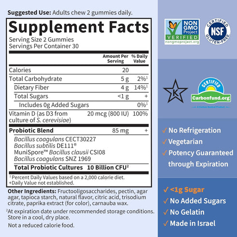 Garden of Life Dr Formulated 10 Billion CFU Prebiotic Fiber & Probiotic Gummies with Vitamin D3 - 60 Gummies