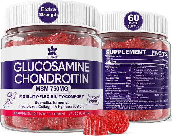Glucosamine Chondroitin Gummies with MSM, Turmeric & Hyaluronic Acid, 120 Cts Extra Strength Joint Support