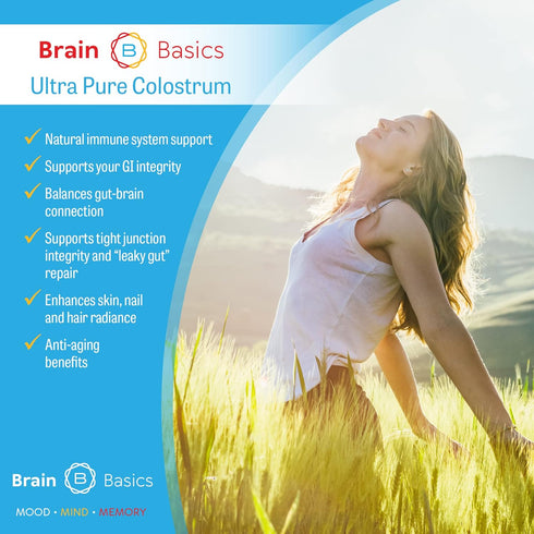 Brain Basics Ultra-Pure Colostrum, 4000mg per Serving, Min 25% IgG Antibodies, Gut-Brain-Immune Health, 120 Grams - 30
