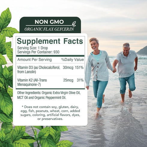 LiveWise Naturals Vitamin D3 with K2 Liquid Drops, 1208 IU D3 & 25 mcg K2, All Natural, USA Made