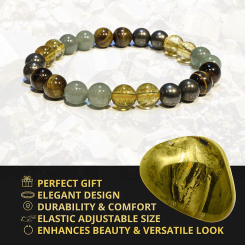 Set ANAYA AGATE Money Wealth Success Bracelet - Pyrite Green Aventurine Tiger Eye Citrine Bracelet for Men Women
