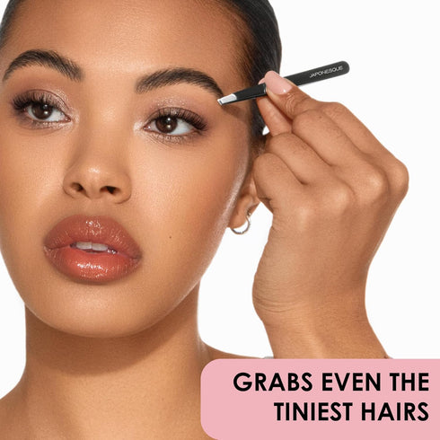 JAPONESQUE Slant and Point Tweezers Set, Hand-Sharpened Stainless, Ideal for Defining and Shaping Brows, Travel