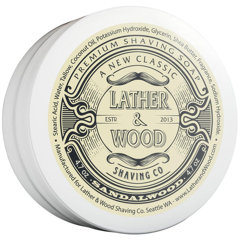 Lather & Wood Shaving Soap - Sandalwood, Luxury Shaving Cream, Dense Lather, 4.6 oz