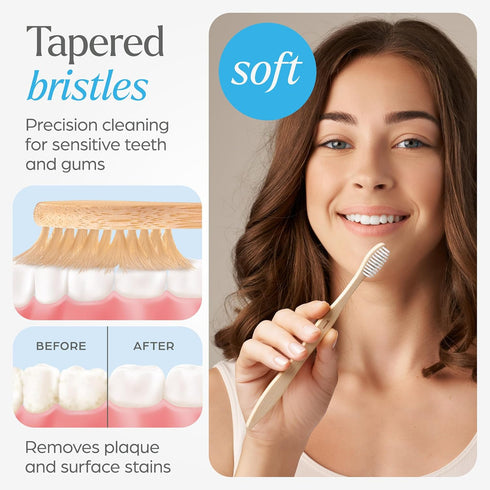 Bamboo Toothbrushes 10 Pack, Eco-Friendly, Biodegradable & Compostable Natural Wooden Toothbrush