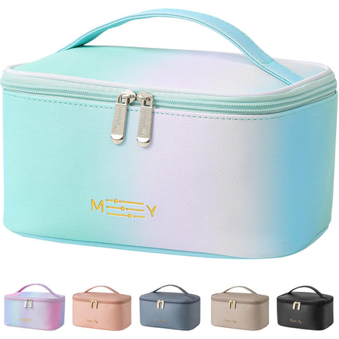 KITENROM Preppy Makeup Bag, Small Cosmetic Organizer for Women, Rainbow Gradient Green