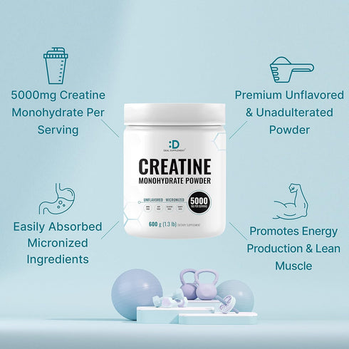 Creatine Monohydrate Powder 600 Grams, Unflavored Pure Micronized Creatine Powder, 5000mg Per Serving, Vegan