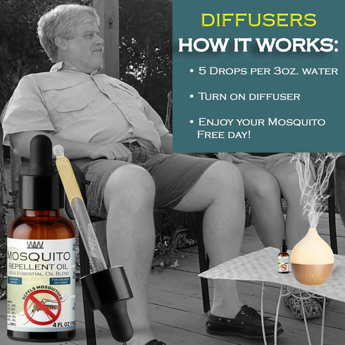 W4W Mosquito Oil - 100% Essential Oil Blend - 4 Oz - For Mosquitoes, Gnats & Other Flying Insects - Use with Diffusers,