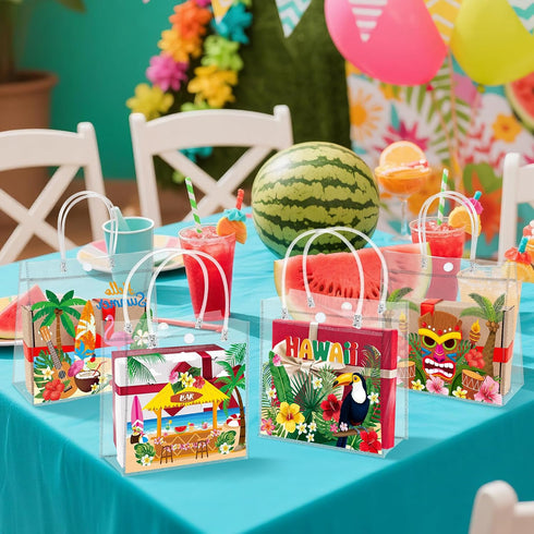 H1vojoxo Summer 24PCS Summer 7.9 3.2 7.9 Inch Hawaiian Gift Bags - Hello Clear Gift Bags with Handle x x Reusable PVC