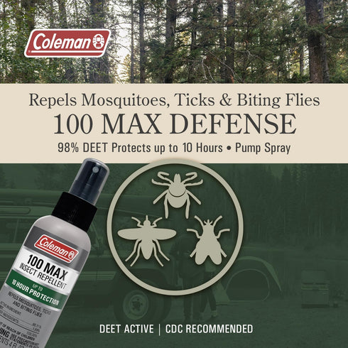 Coleman Insect Repellent Spray - 100% MAX DEET Pump Spray, 4oz, protection against ticks, mosquitoes, and more
