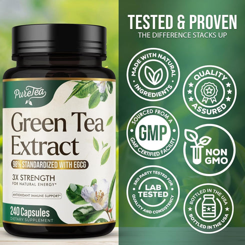 Green Tea Extract Capsules 1000mg with EGCG, 240 Capsules for Heart Support, Natural Energy