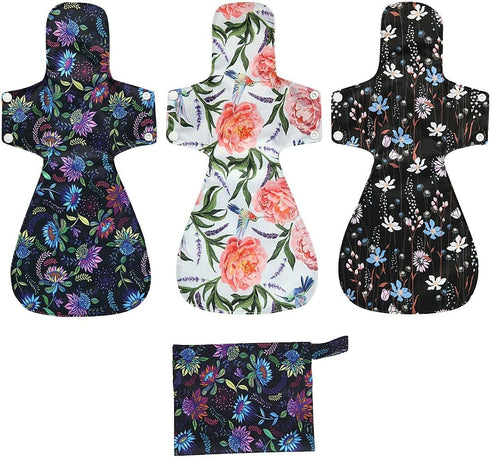 Washable Cloth Menstrual Pads - Reusable Sanitary Pads (Colorful Flower, 16 inch/Overnight)