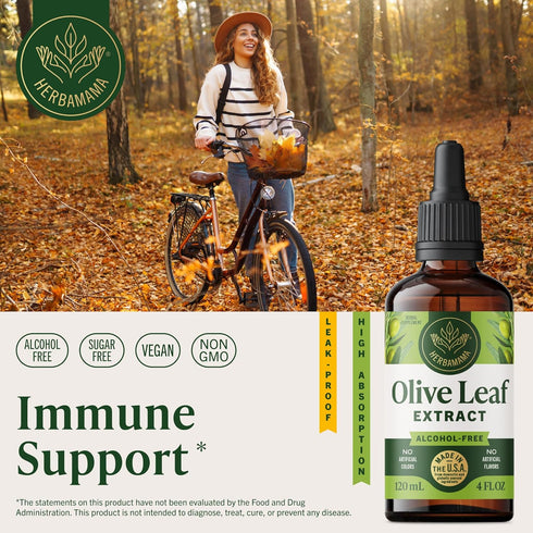 Immune 84-Day HERBAMAMA Olive Leaf Extract Liquid - Support Supplement with Olive Oil Leaf Tincture - Non-GMO, Alcohol