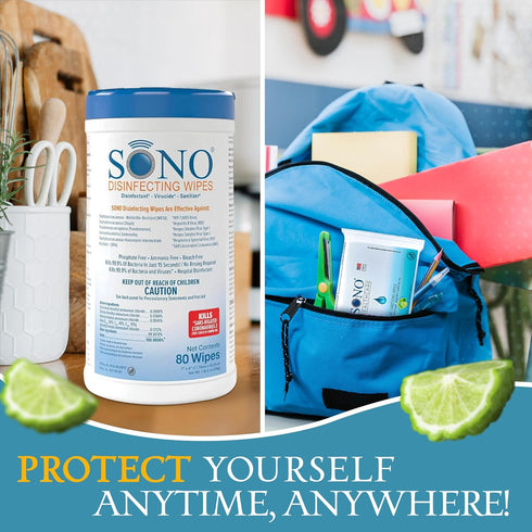 SONO Disinfecting Wipes, Alcohol-Free, Unscented, No Bleach, Medical-Grade Multi-Surface Cleaning for Home, School,