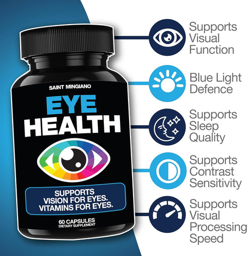Eye Health & Vision Vitamins Supplement, 60 Capsules for Eye Strain and Vision Health, Supports Ocular and Macular