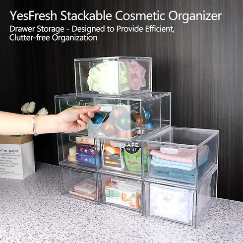 Yes!Fresh Drawer Organizer, Stackable Cosmetic Desk Organizer with Removable Partitions for Vanity Storage