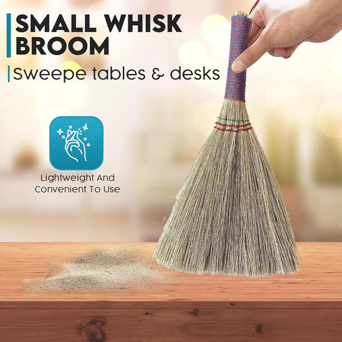 Handmade Bamboo Grass Broom - Angled Bristles for Sweeping Debris & Dust, Compact Cleaning Essential, 11 Inch