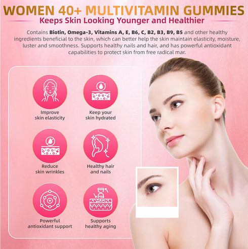 Multivitamin for Women Gummies for 40+, Vegan, Sugar Free, 120 Count, Omega-3, Niacinamide, Iron