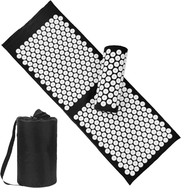 XiaoMaGe Acupressure Mat and Pillow Set - Extra Long Mat for Neck & Back Pain Relief, Black
