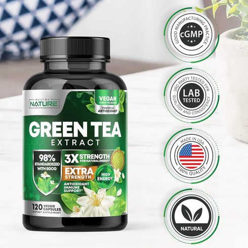 Green Tea Extract Pills - 1000mg Powerful Antioxidant Supplement - 98% Standardized EGCG for Natural Energy - 120