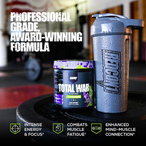 REDCON1 Total War Pre Workout Powder, Grape - Fast Acting Caffeinated Preworkout for Men + Women (30 Servings)