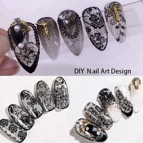 Holographic Nail Foil Transfer Stickers, Black White Lace Laser Foils for Nail Art Supplies, 10 Rolls