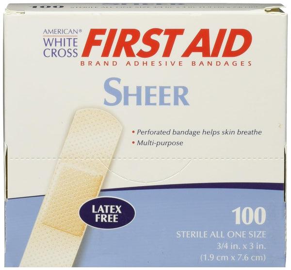 Adhesive Bandages, Sheer Strips, 3/4" x 3", Box of 100