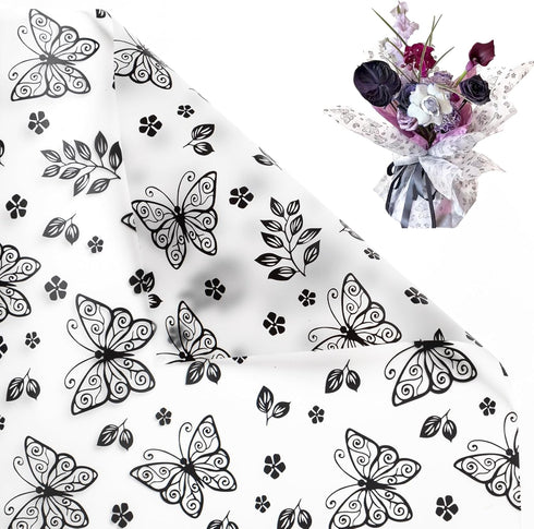 Gloreyan 20 Sheets Flower Wrapping Paper with Butterfly, Waterproof Floral Gift Packaging Material for DIY Craft