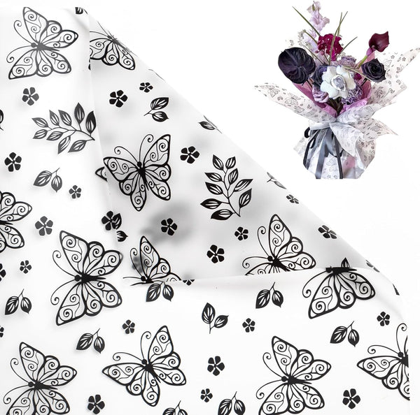 Gloreyan 20 Sheets Flower Wrapping Paper with Butterfly, Waterproof Floral Gift Packaging Material for DIY Craft