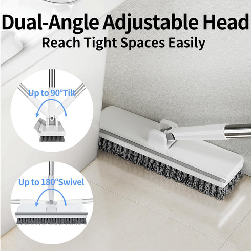 Purexa 55" 2-in-1 Floor Scrub Brush with Long Handle, Floor Brush with Built-in Squeegee, Adjustable Angle Head