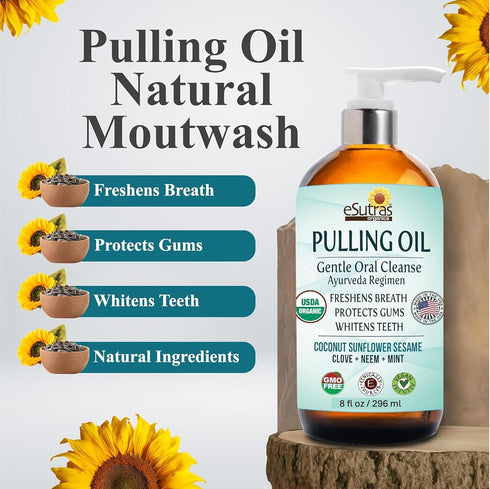 eSutras Pulling Oil Herbal Mouthwash, Coconut Sesame Sunflower Oils, Mint Clove, Whitens Teeth