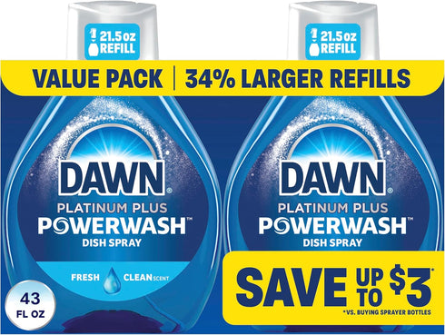 Dawn Powerwash Fresh Dish Spray with 2 Refills, Liquid Dish Soap, 43 Fl Oz