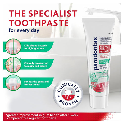Parodontax Active Gum Repair Toothpaste, Breath Freshener, 3x3.4 oz