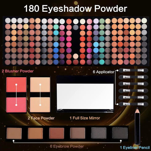 Women Makeup Sets Full Kits - 190 Colors Cosmetic Make Up Gifts with Eyeshadow, Blusher, Eyebrow Powder, and Mirror