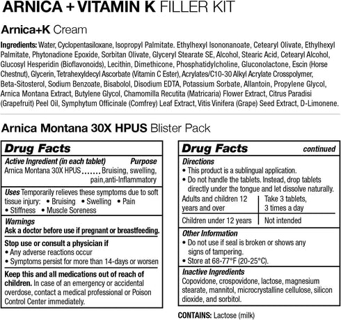 VitaMedica Arnica Filler Kit Bundle - Arnica Montana 30X Blister Pack + Arnica & Vitamin K Topical Cream
