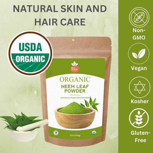 Neem Powder, 4 oz - Certified USDA Organic, Non-GMO, Fresh Dried Neem Leaves for Healthy Hair and Skin