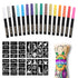 Temporary Tattoo Markers for Skin, 16-Count Body Markers + 77 Large Tattoo Stencils, Flexible Brush Tip, Skin-Safe