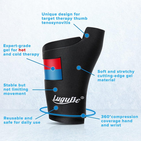 2-Pack Reusable Thumb & Wrist Gel Wraps for Hot/Cold Therapy, Pain Relief for Carpal Tunnel, Arthritis, Tendonitis &