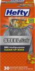 Hefty SteelSak Heavy Duty Large Trash Bags, Gray, Unscented, 39 Gallon, 30 Count
