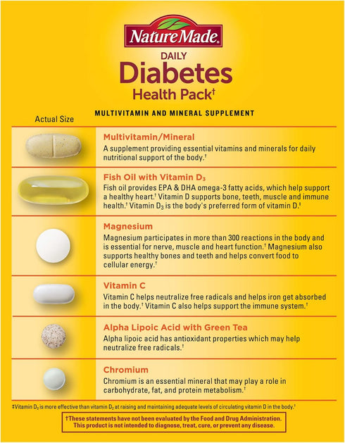 Nature Made Daily Diabetes Health Pack, Dietary Supplement for Nutritional Support - 30 Packets, 30 Day Supply