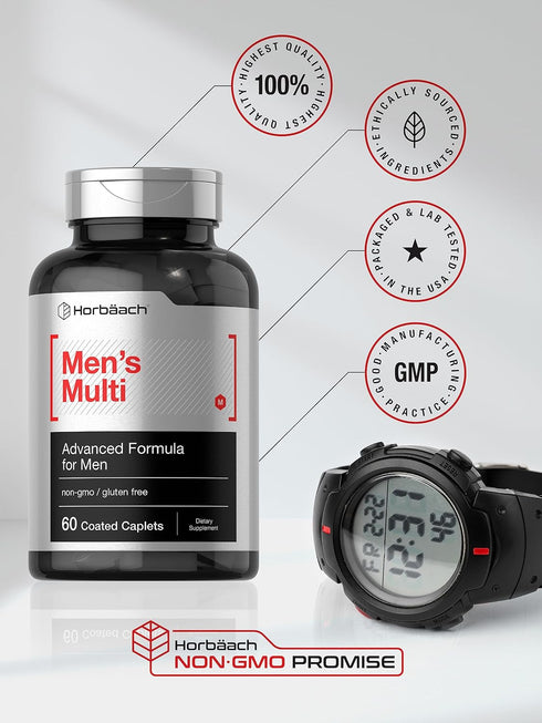 Horbaeach Multivitamin for Men | 60 Caplets | Non-GMO & Gluten Free Vitamins & Minerals Daily Supplement