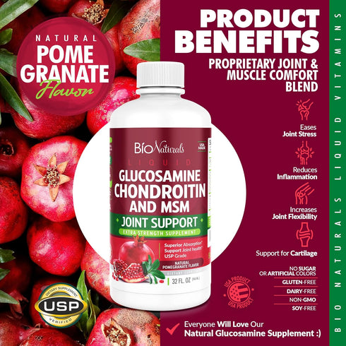 Bio Naturals Liquid Glucosamine Chondroitin MSM Supplement, Maximum Strength Joint Support, 32 fl oz