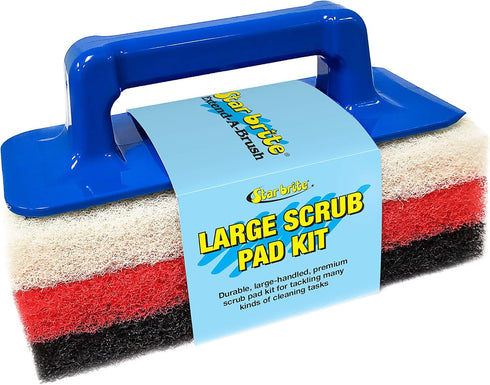STAR BRITE XL Multi-Texture Scouring Scrub Pad Kit with Interchangeable Handle - Ideal for Big Jobs, Home and Outdoor