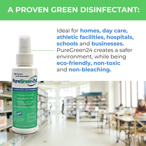 PureGreen24 2026 (2) 4oz Safe & Effective Disinfectant. Kills Deadly Germs including RSV Norovirus MRSA Staph flu Bird