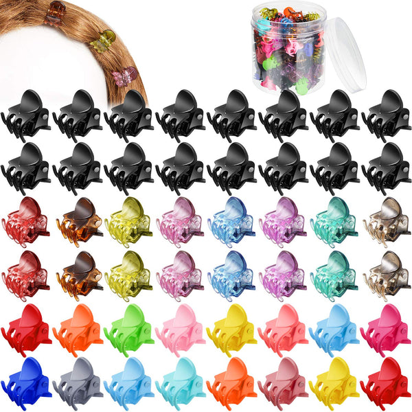 WILLBOND 100 Pieces Mini Hair Claw Clip, Colorful Plastic Hair Clamps with Box Container for Women Styling Accessories
