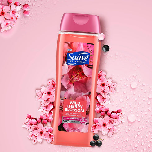 Suave Moisturizing Body Wash - Wild Cherry Blossom & Vitamin E Extract, 18 Oz (Pack of 6)