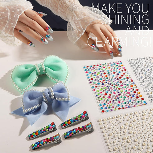 Teenitor Self Adhesive Face Gems and Pearls for Makeup, Festival Jewels, Rhinestone Stickers for Crafts