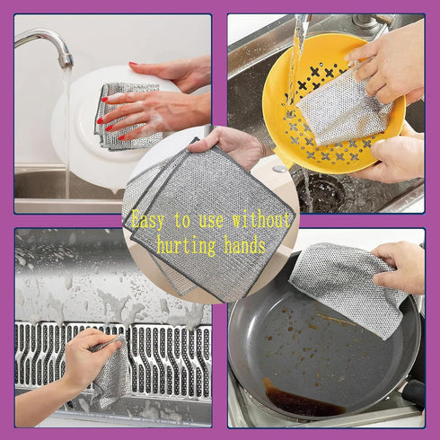 Double Layer Metal Wire Dishwashing Cloth, Dry and Wet Dual-Purpose for Kitchen Cleaning (10 Pieces)