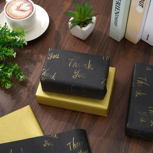 Whaline 100 Sheets Black Gold Tissue Paper, Metallic Decorative Gift Wrapping Paper for DIY Crafts, 14 x 20 Inch