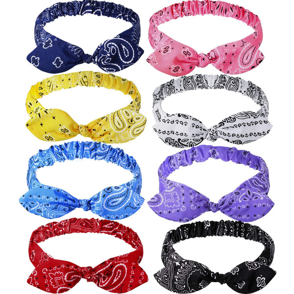 Hicarer 8 Pcs Retro Print Bandana Headbands - Paisley Print Headwraps for Women, Knot Headbands