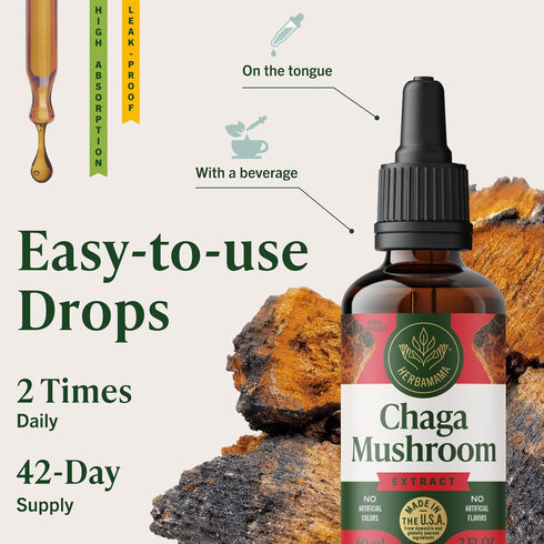 Immune Immunity 42-Day HERBAMAMA Chaga Mushroom Tincture - Vegan Support & Defense with Chaga Mushroom Extract Drops
